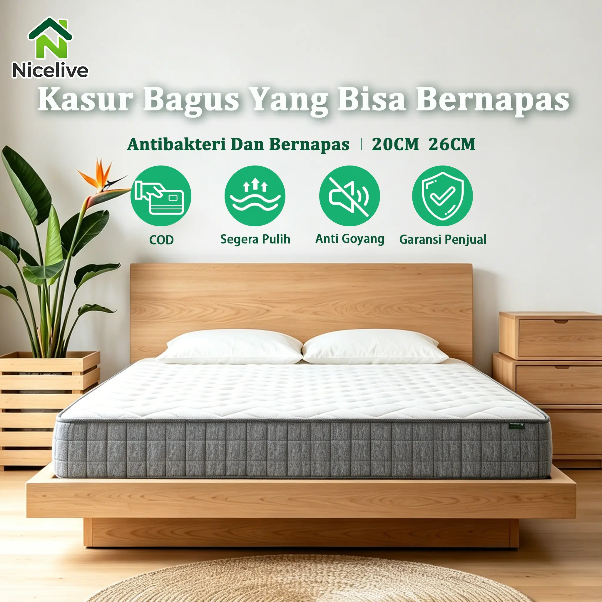 NiceLive COD Kasur Pocket Spring Tebal 35cm Kasur Busa Pegas Anti ...