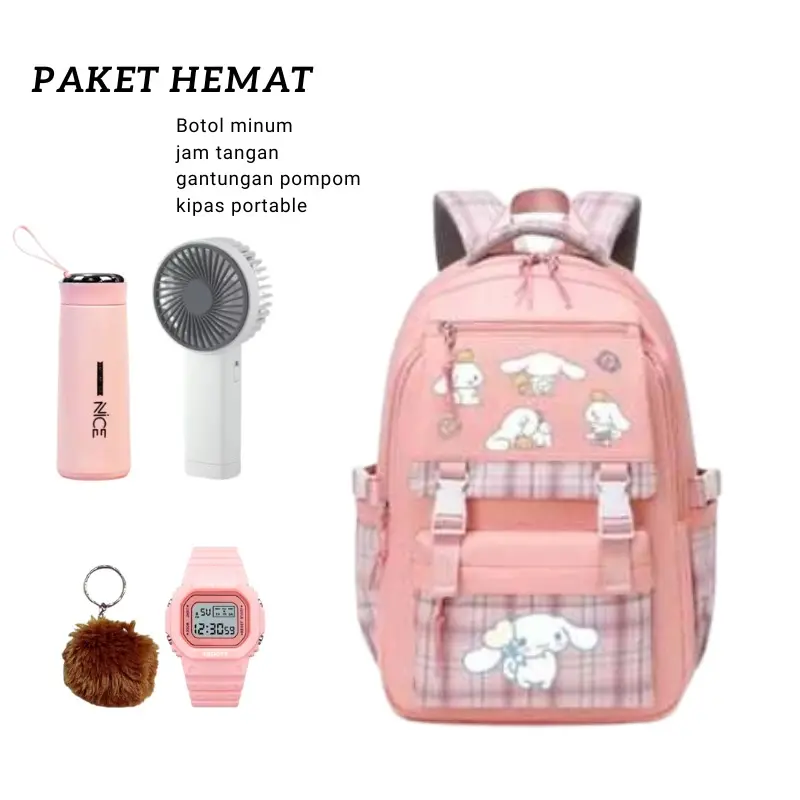 PTB-Tas ransel anak perempuan karakter cinnamorolle-tas sekolah SD SMP SMA-tas punggung set tambler