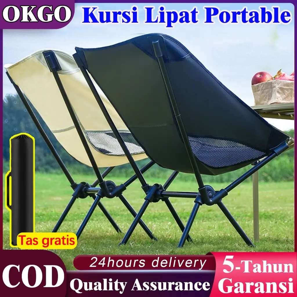 Kursi Lipat Outdoor OKGO 600D Kain Oxford Kursi Camping Kursi Pantai 150KG bahan oxford  furnitur berkemah baja karbon tinggi
