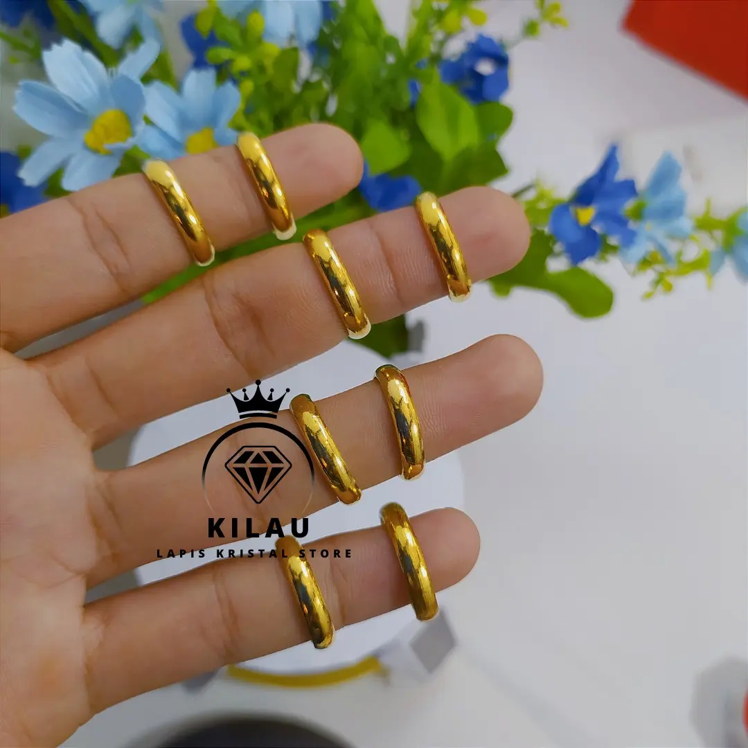 Cincin polos sepuh emas 24k lapis Crystal