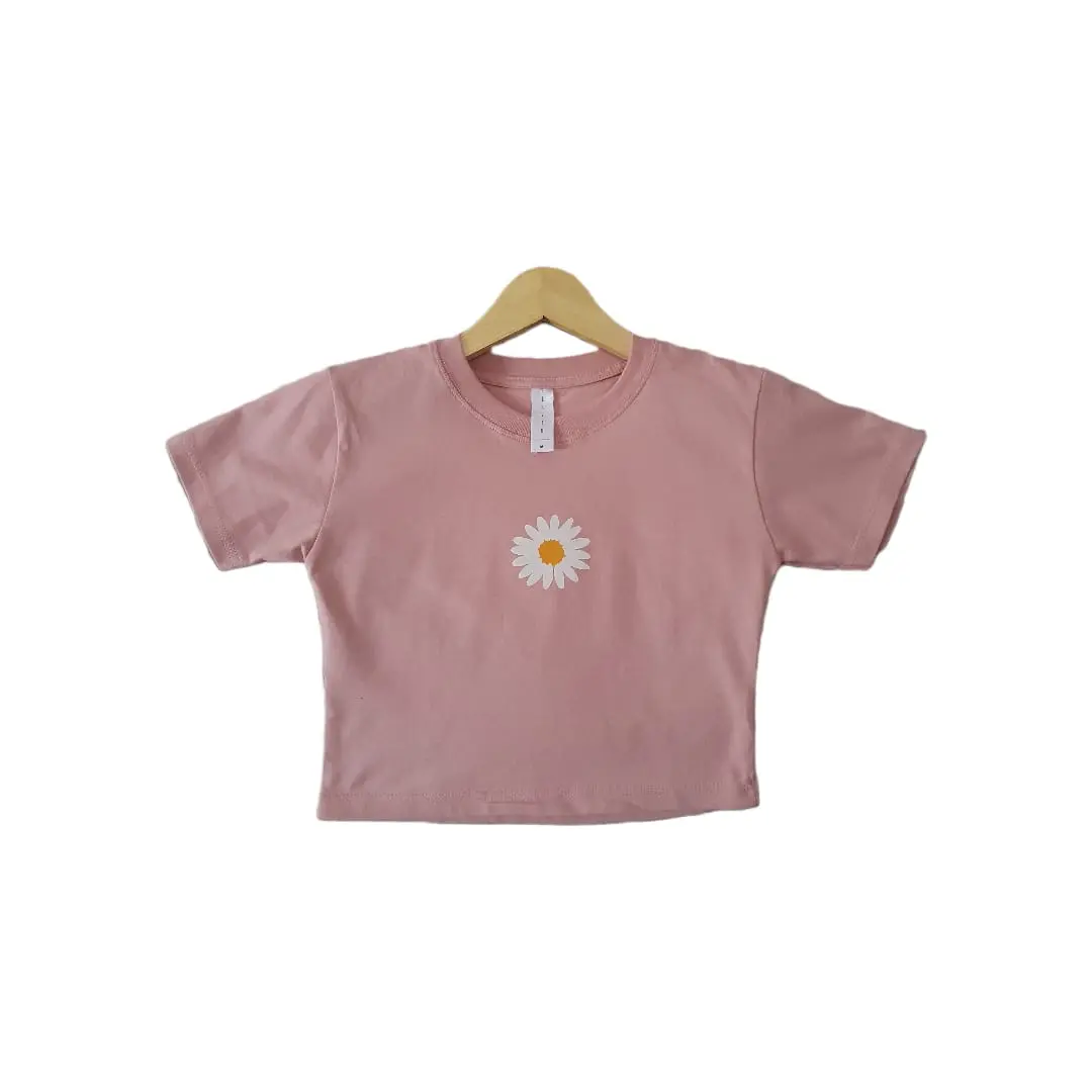 FLAVIO CROP TOP KAOS POLOS BASIC TEE WANITA KAOS POLOS LENGAN PENDEK BUNGA MATAHARI DUSTY PINK Atasan Nyaman Lembut baju  crop baju  wanita baju  baby  tee  wanita kaos  slim  fit  wanita Soft