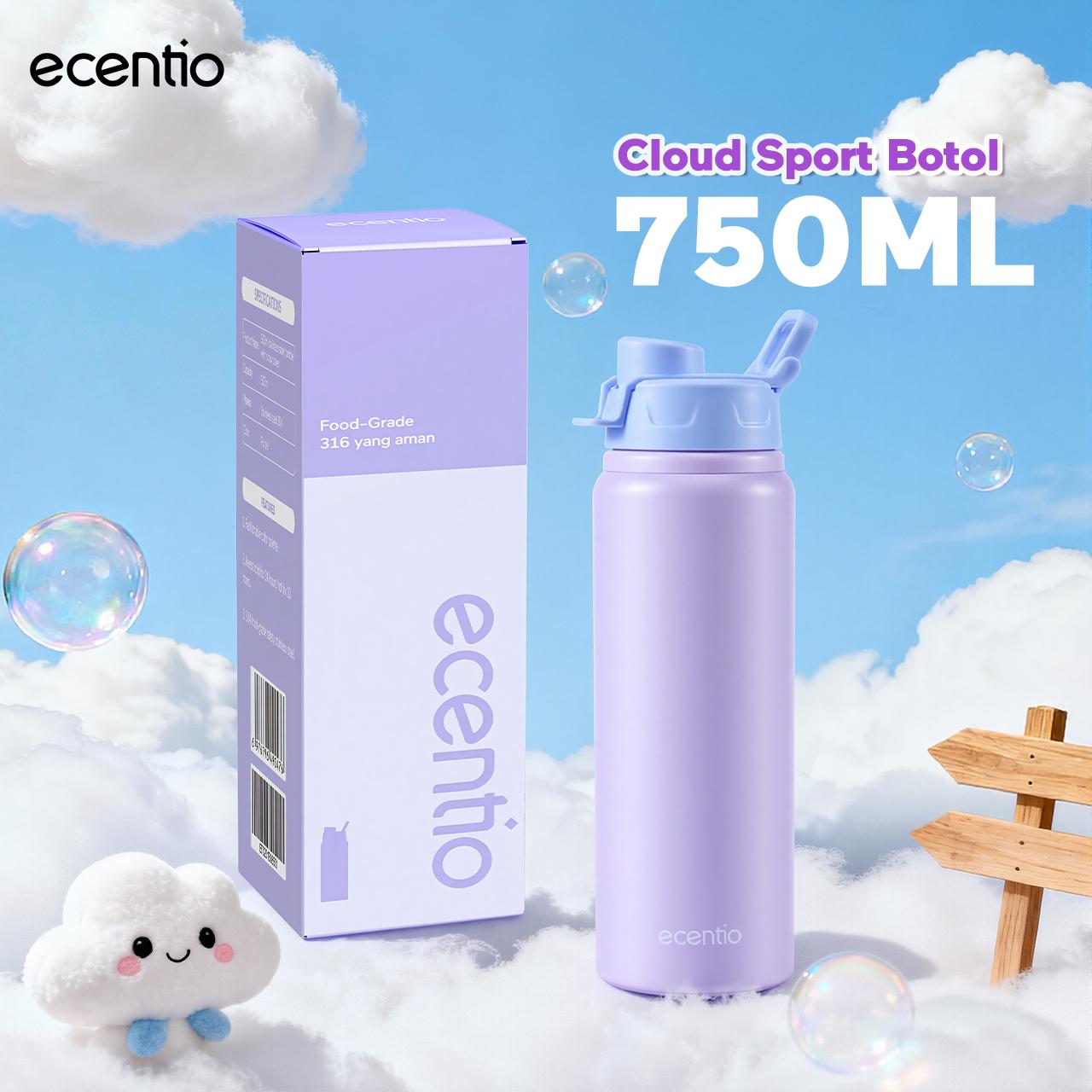 【 PO 22 Jan】【celyhome exclusive】ecentio 750ml Aluminum Bottle+550ml tumbler Stainless 【Soft Cloud Series】 sport outdoor lari Portable Tetap dingin selama 24 JAM Botol minum besar