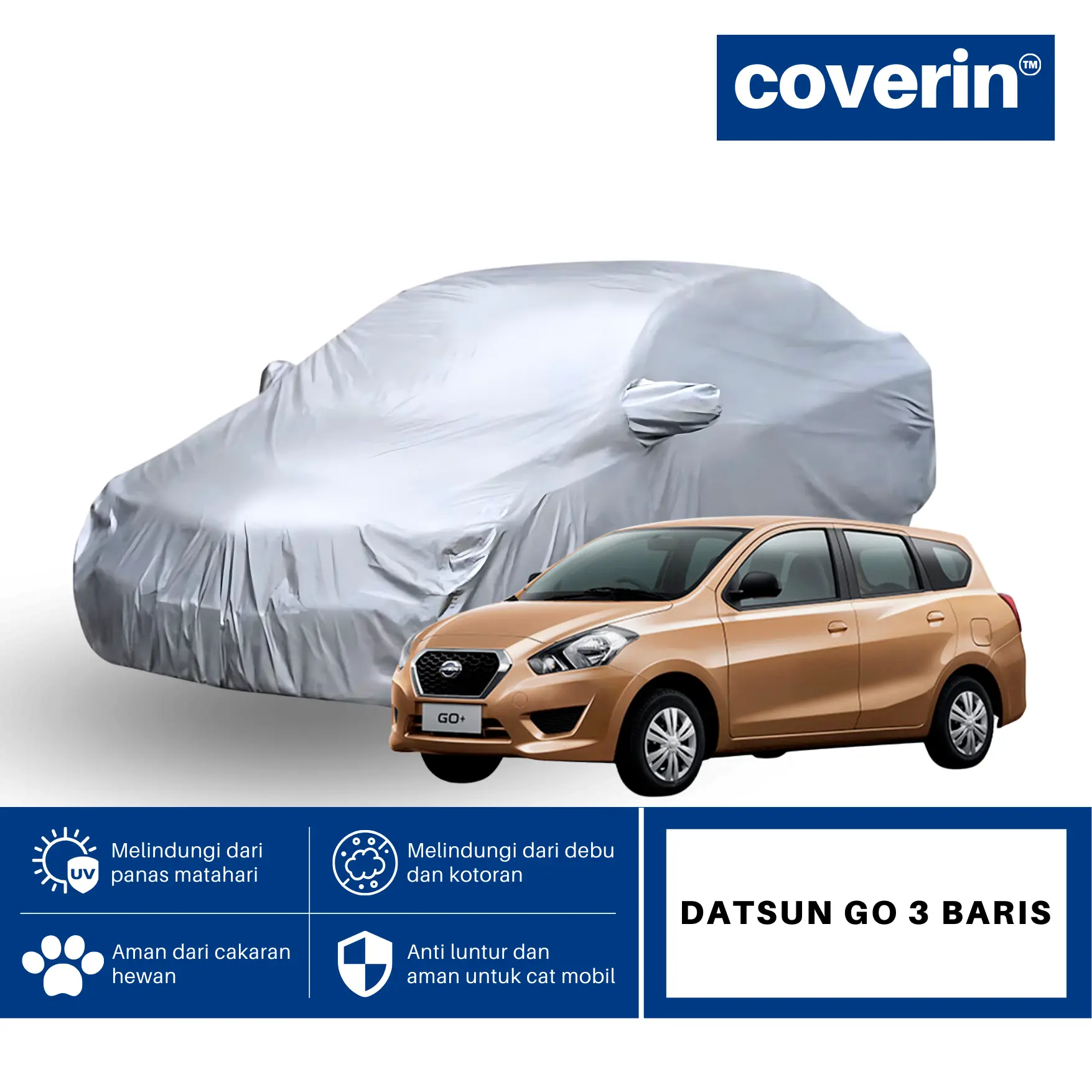 Sarung Mobil Datsun go 3 baris Body Cover mobil Polyester silver Car -COVERIN