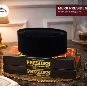 {COD} PECI POLOS HITAM MURAH/SONGKOK PECI PRESIDEN TINGGI 9 Logo Kopiah Motif Pria Muslim