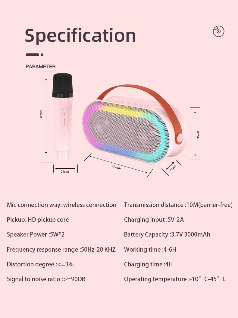 Product Introduction of Mini Karaoke Wireless Bluetooth Speakers with Dual Microphone LED light Portable 3D Stereo Amplifier Party KTV Audio Device P6 22