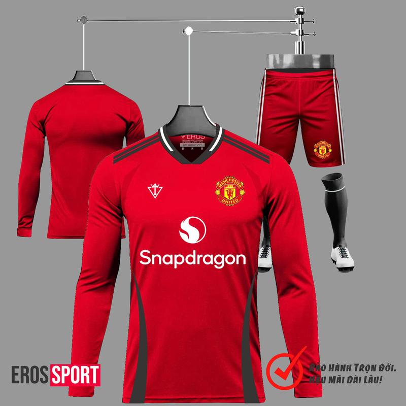Quần Áo Bóng đá TAY DÀI - MANCHESTER UNITED ĐỎ đồ thể thao nam áo bóng đá tay dài vải thun co giản thoáng mát. Top mẫu mới Eros Sport Eros Sport