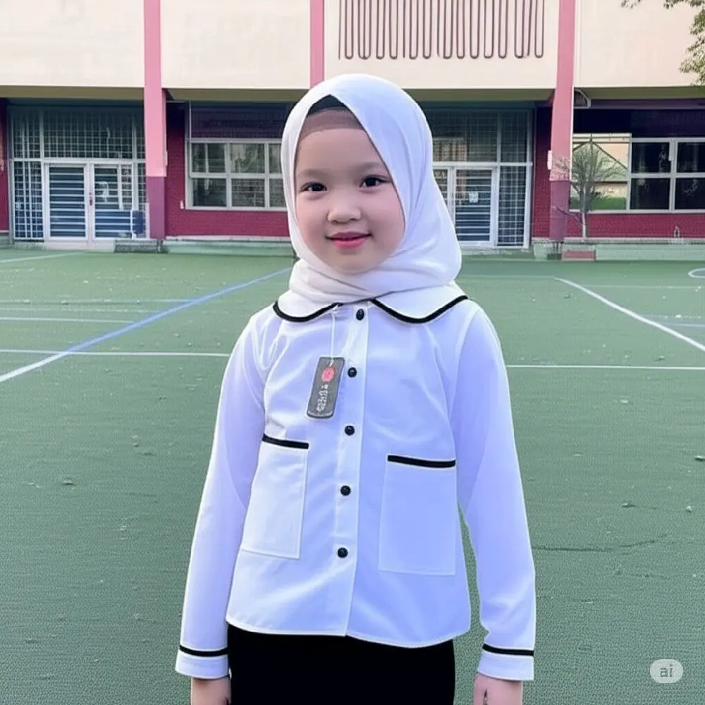 #Atasan  /Setelan Rok Fashion Perempuan Putih Seragam anak tk/sd lis hitam