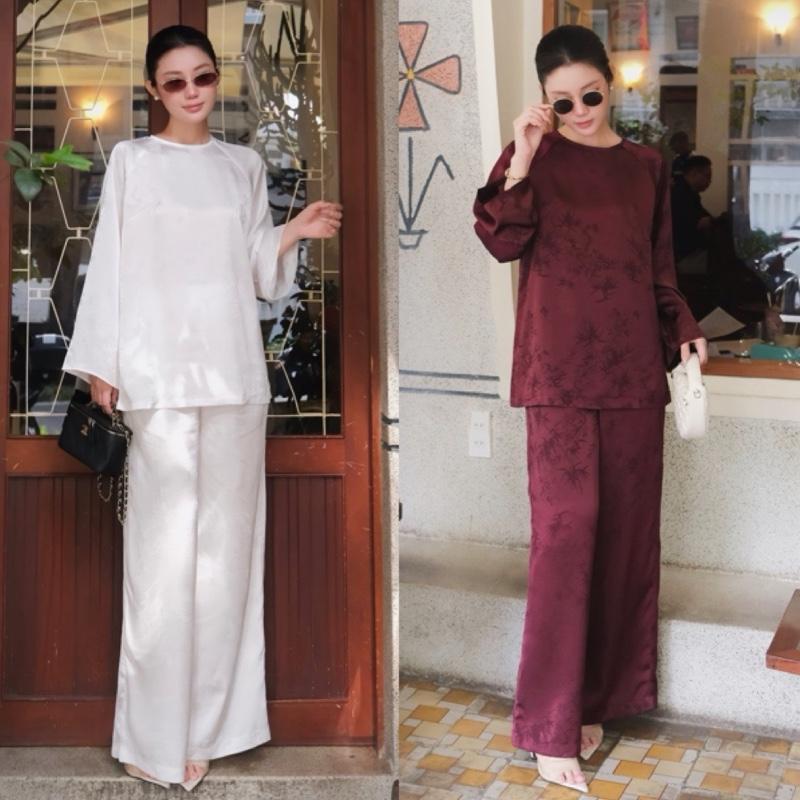  Set Lụa Tằm COLOUR Cao Cấp 2221 Áo Form Suông Tay Loe Quần Suông Lưng Thun Chất Liệu Lụa Tằm Cao Cấp Set Đồ Nữ Sang Trọng Phong Cách Quý Phái 