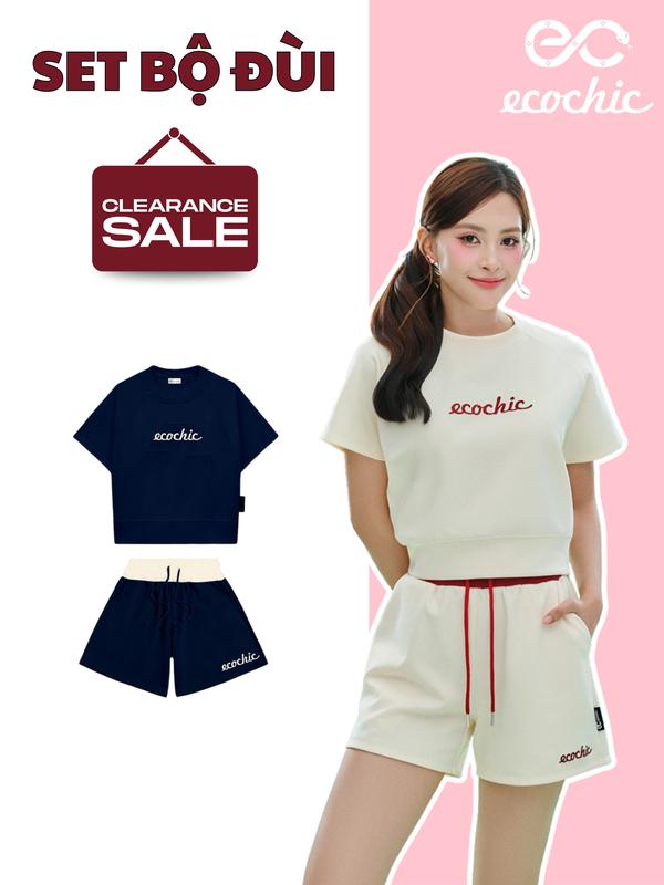 (LINK SALE) Set Bộ Cộc ECOCHIC CHIC RUSH SET Áo Phông Crop Quần Đùi Cạp Cao Chất Liệu Cao Cấp Chính Hãng B145