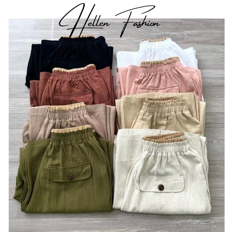 QUẦN LINEN BAMBO NỮ PHỐI 2 MÀU FORM SUÔNG & LƯNG THUN CO GIÃN - VẢI LINEN BAMBO ĐÃ QUA XỬ LÝ Women