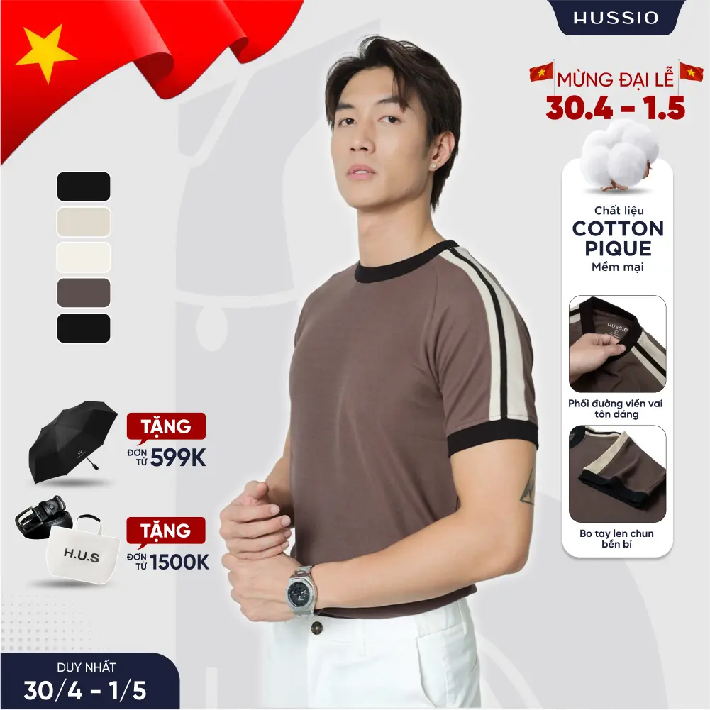 Áo thun nam cổ tròn AUSTIN vải Cotton Pique dày dặn, mềm mịn, trẻ trung - HUSSIO