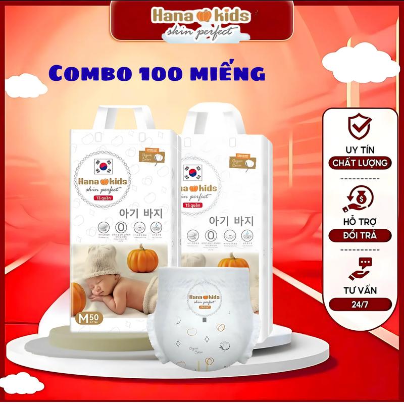  Combo 100 Bỉm quần Hanakids hữu cơ công nghệ Hàn Quốc cải thiện hăm tã cho bé yêu đủ size từ M đến 4XL 