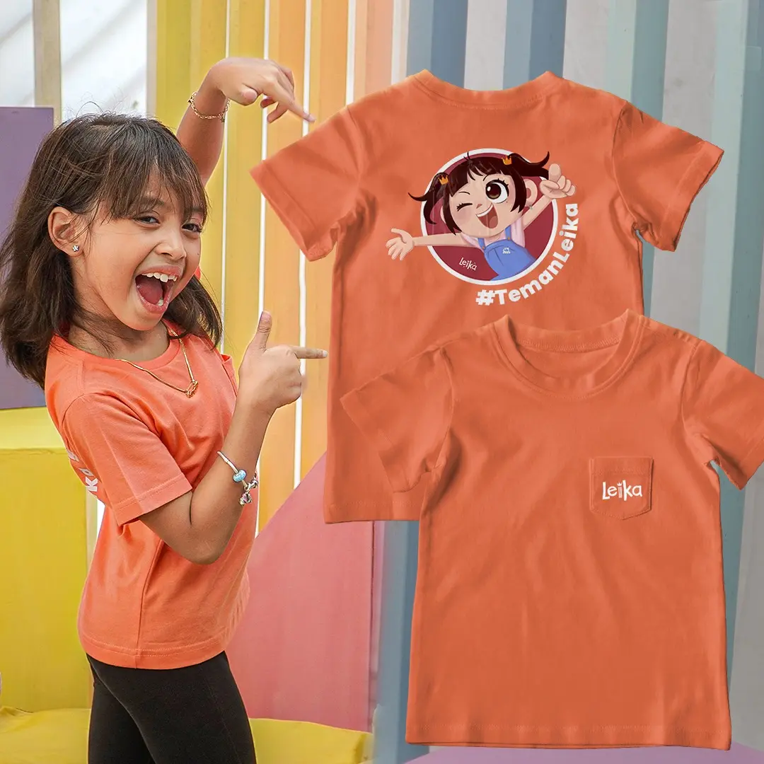 LEIKA Kaos Anak Teman Leika Garudita Ver 2 Baju Untuk Perempuan Laki-laki Warna Peach Cotton Combed 30s