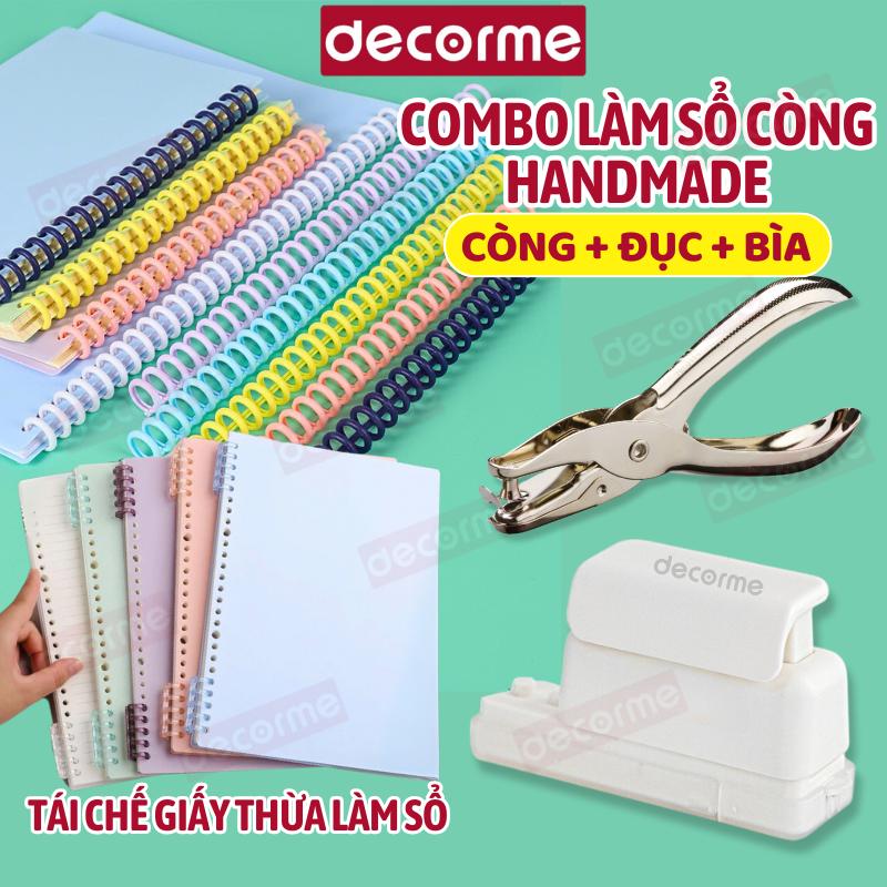 Combo bìa còng nhựa đục lỗ giấy làm sổ còng DecorMe làm sổ còng handmade tái chế giấy thừa làm sổ còng tiện dụng