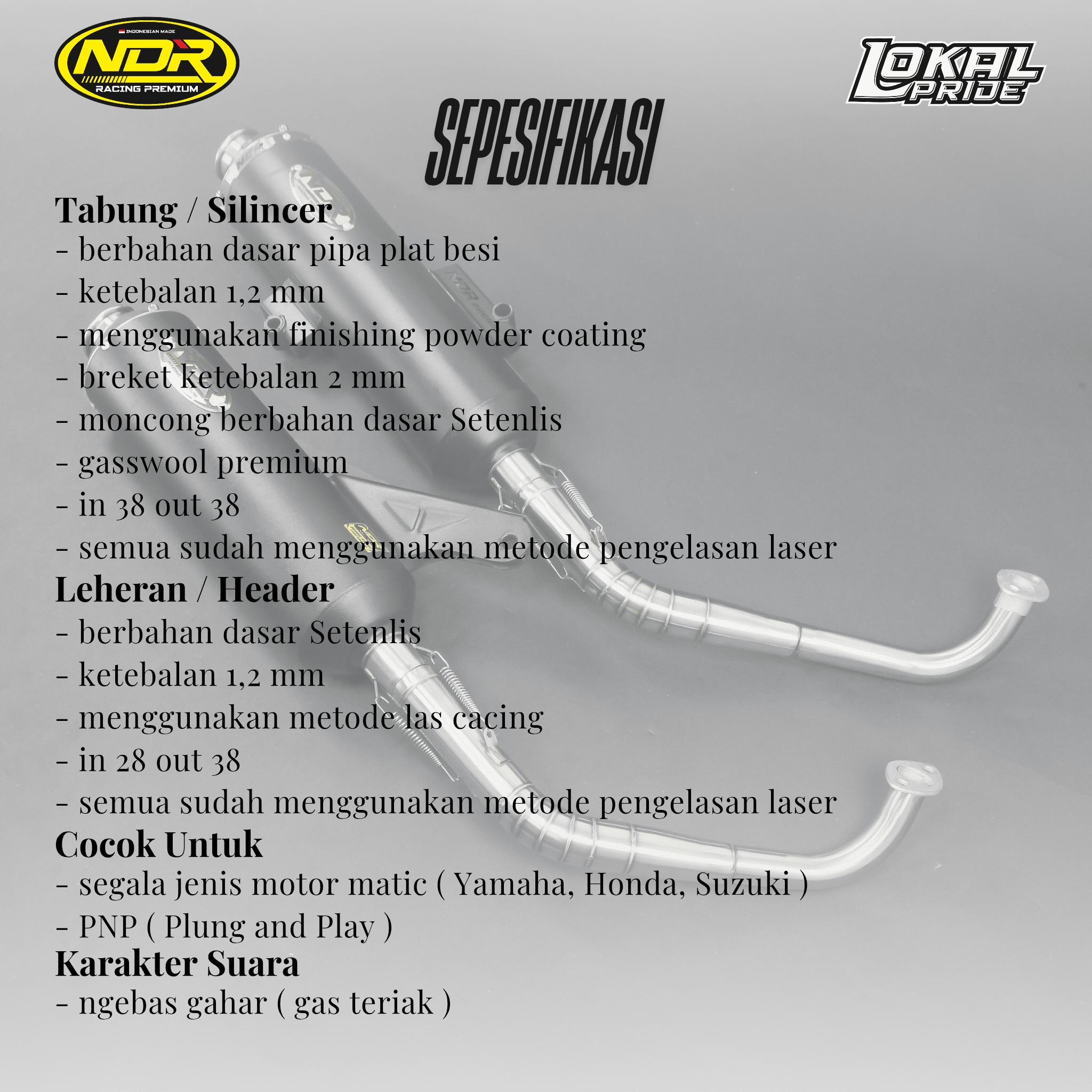 NDR RACING PREMIUM - KNALPOT STANDAR RACING ZETIC PRO FULL SET PNP UNTUK SEMUA JENIS MOTOR MATIC NDR RACING PREMIUM - KNALPOT STANDAR RACING ZETIC PRO FULL SET PNP UNTUK SEMUA JENIS MOTOR MATIC