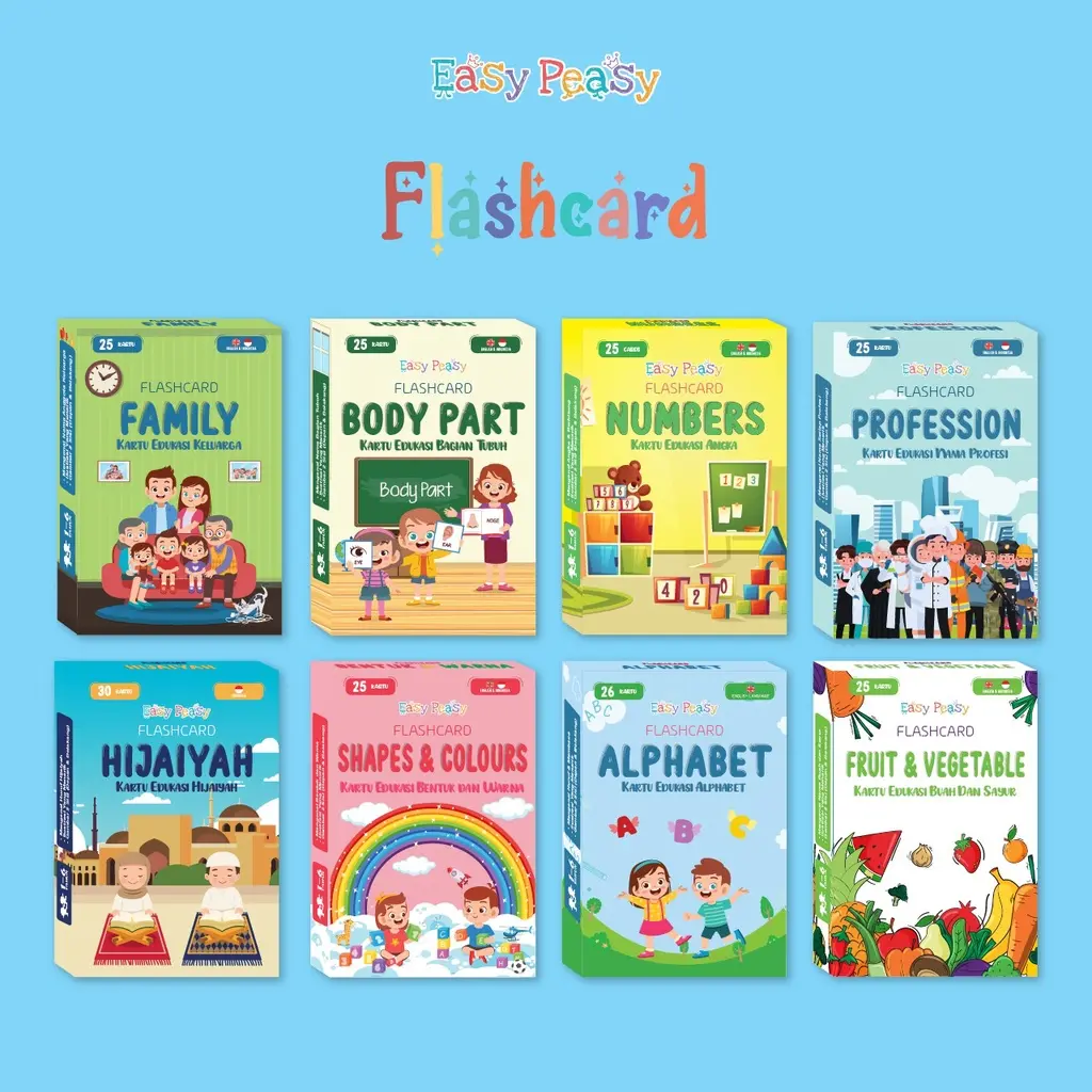 Easy Peasy - Flashcard - Kartu Edukasi - Mainan Kartu Belajar Anak Balita Bahasa Inggris & Indonesia anak-anak toys Bayi Play
