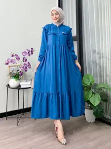 Faradina Exclusive Gamis Midi Dress Terbaru Rayon Twill Polos Claudya Dress • simpel Muslim Samping