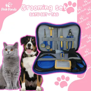 Grooming Alat Gunting Anabul Set 8PCS Sisir Anjing Kucing Gunting Kuku Sikat Gigi Tempat Makan Set Grooming