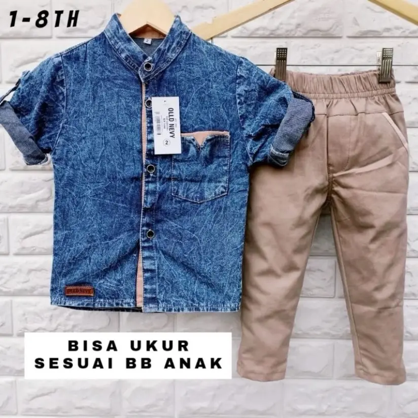 Setelan Kemeja Jeans Anak Laki Laki Stelan Anak Cowok Usia 1-8 Tahun