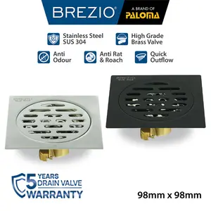 BREZIO Floor Drain Strainer Saringan Got Anti Bau Kamar Mandi Stainless Steel SUS 304 SUS304  Satin Silver Black Hitam FDBZ 1701 FDBZ 1703