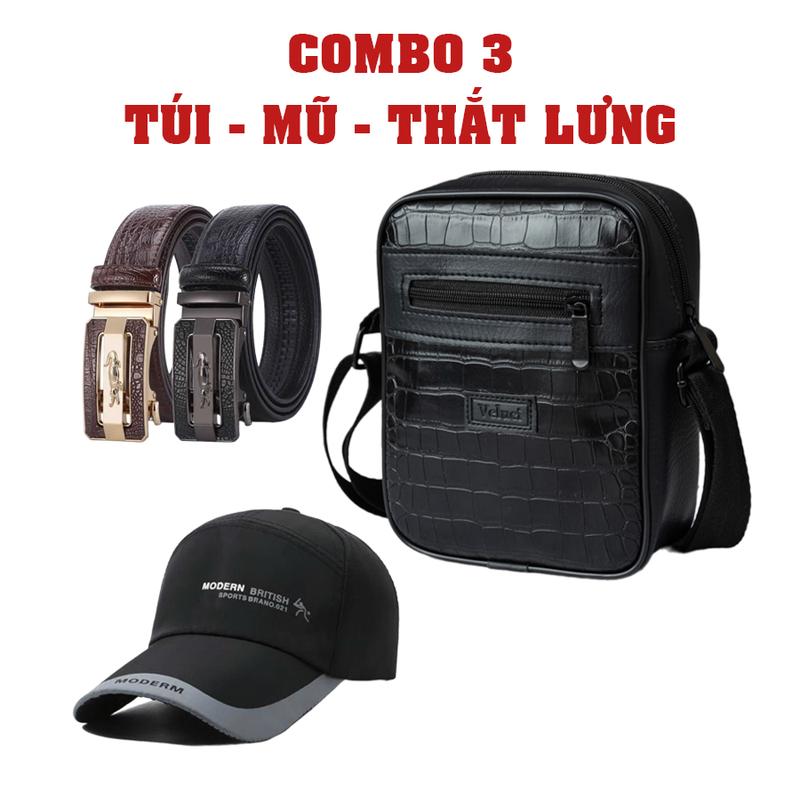   COMBO 3  Túi đeo chéo  dáng đứng hoặc dáng ngang  Veluci cao cấp mũ nam và thắt lưng thời trang F22S2 