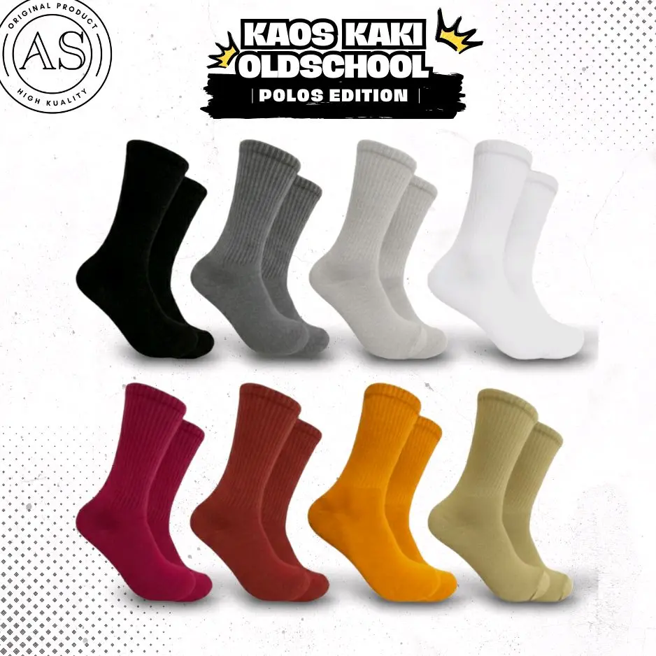 [ BIG SALE ] Kaos Kaki Oldschool Motif POLOS BASIC Berkualitas. Nyaman Panjang Sporty Casual Wanita Pria Dewasa