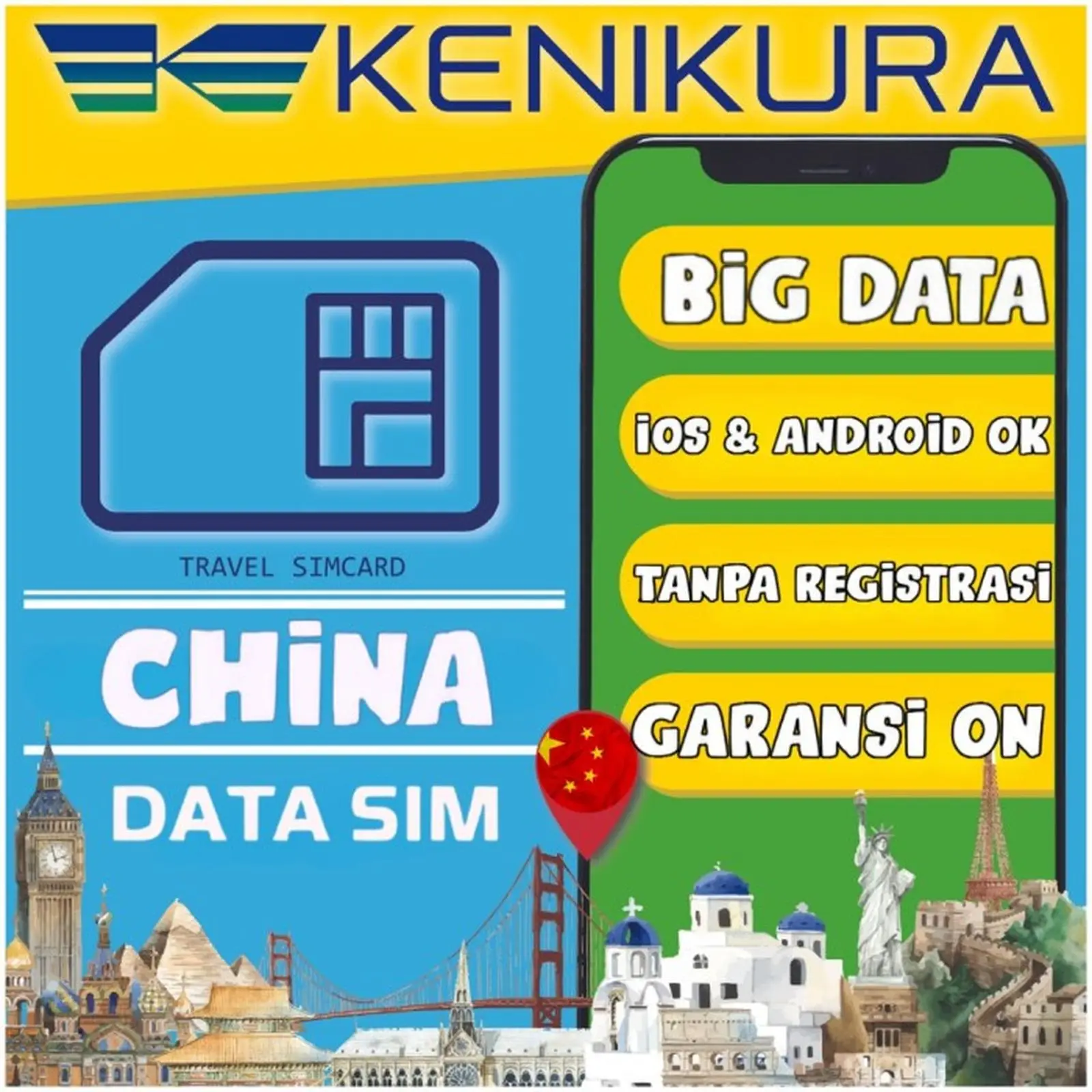 SIM Card China Mainland UNBLOCKED Kuota Total | Cina SimCard Internet Data Travel | Kenikura