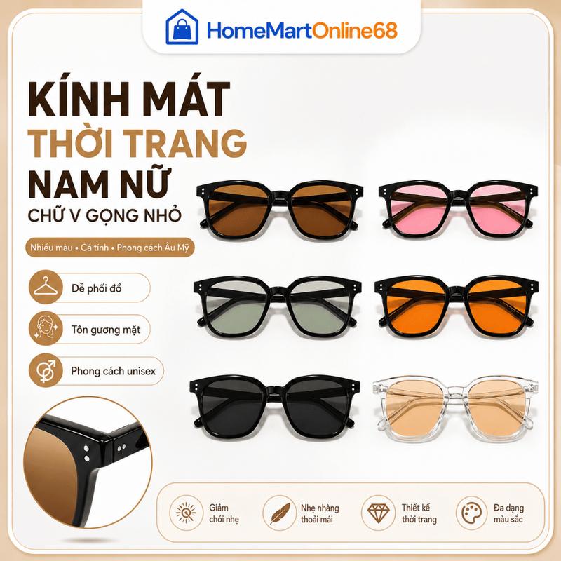 Kính mắt thời trang nam nữ chữ V gọng nhỏ cá tính phong cách Âu Mỹ