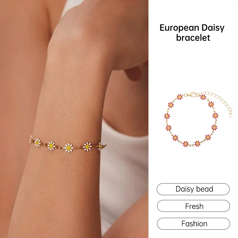 【SEANTID】Gelang Manik-Manik Bunga Daisy untuk Wanita, Perhiasan Tangan Mewah, Gelang Tangan Modis dan Segar