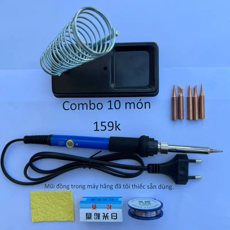 [Hàng LoạiI] Bộ 10 Món Mỏ Hàn 60W Máy Cắt Nỉ Mũi Đồng Thau 936 điều chỉnh nhiệt độ kèm 5 Mũi hàn đồng mũi trong máy đã tôi thiếc