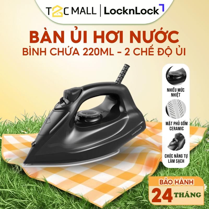  Bàn Ủi Hơi Nước LocknLock 2 Chế Độ Ủi BÌnh Chứa 220ml Công Suất 1800W Chính Hãng ENI334BLK- T2CMALL 