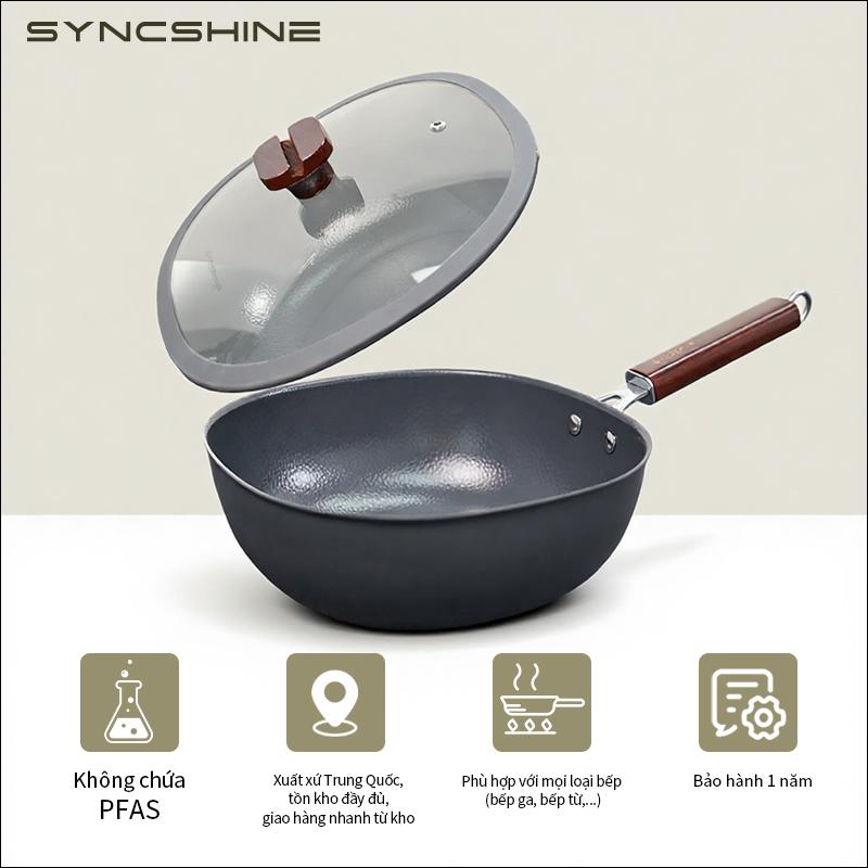 Chảo sắt vuông SyncShine dập vân - Hàng đã tôi sẵn, dùng cho bếp từ & bếp ga, chống dính tự nhiên, siêu bền.