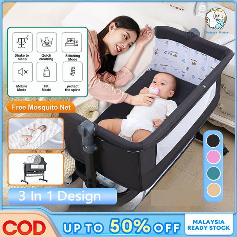 COD Baby Cot Baby Bed Baby Buaian Portable 3 in 1 Folding Multipurpose Baby Crib Gift Baby Toys With Mosquito Nets Baby Cradle Murah Babies Bualan Baby travel cot lateks percuma grey katil bayi