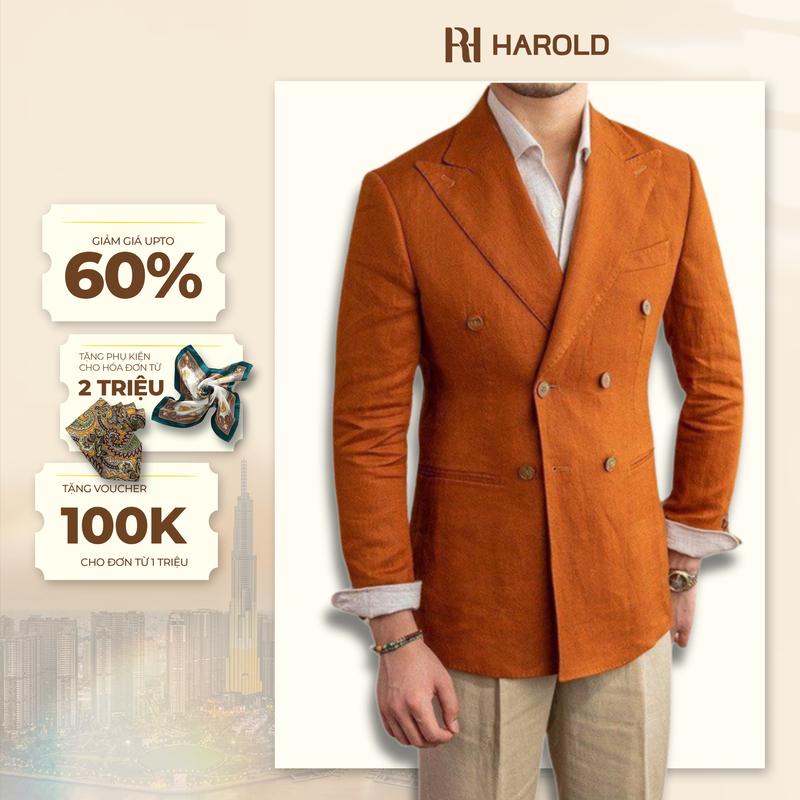 Áo Blazer Nam Cao Cấp Harold Havana Linen Blazer Double - Áo Vest Thiết Kế Sang Trọng, Vải Thoáng Mát, Thấm Hút Mồ Hôi, Độ Bền Cao, Đứng Form Slimfit, Thanh Lịch - Hàng Cao Cấp