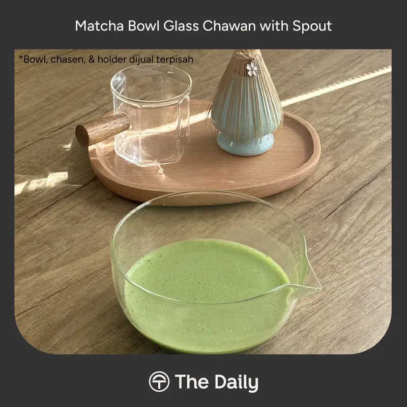 Zen Matcha Glass Bowl Chawan with Spout Chasen Holder -  Mangkuk Dudukan Pengaduk Matcha Bahan Kaca 2