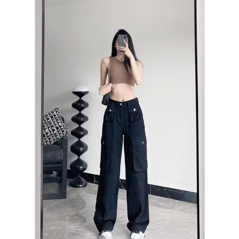 Cargo Denim Pasir Putih Highwaist Loose Celana Jeans Wanita Korea 2