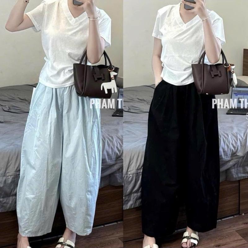 SET NTH- (áo cổ tim TĂM HÀN co giãn + QUẦN THỤNG Dáng baggy gió kaki mềm) 55-90kg