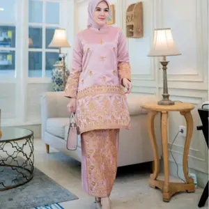 Setelan tunik Bordir manual/baju bridal/baju pesta/baju adat/set baju kurung/ kebaya Malaysia Katun Sutra Xiuyan Jade Brown Mewah Seragam Seragam