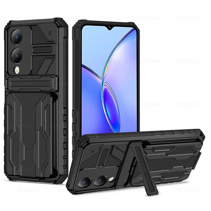 Product Introduction of Card Holder Phone Case For VIVO Y17S Casing Shockproof Armor Stand Hard Back Cover Multifunctional 11