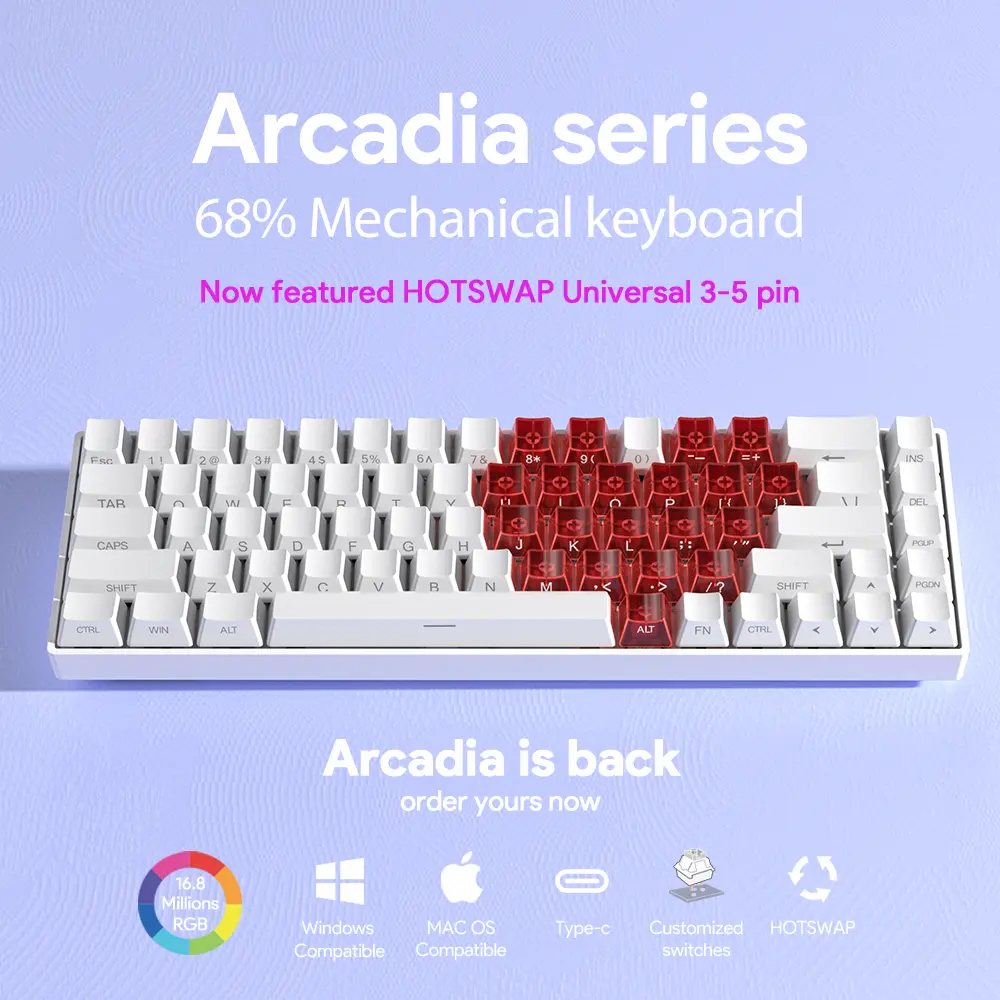 ZIFRIEND TK68 68Keys RGB Mechanical Keboard Hot Swappable Type-c to USB 3pin Blue/Red Switch Gaming Keyboard No Key Roller For Win/Mac