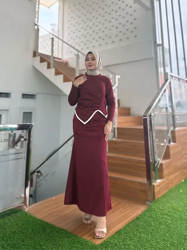 One Set Rok Airin ( Atasan dan Rok ) Model Mermaid Serut Simpel Terbaru 2024 3