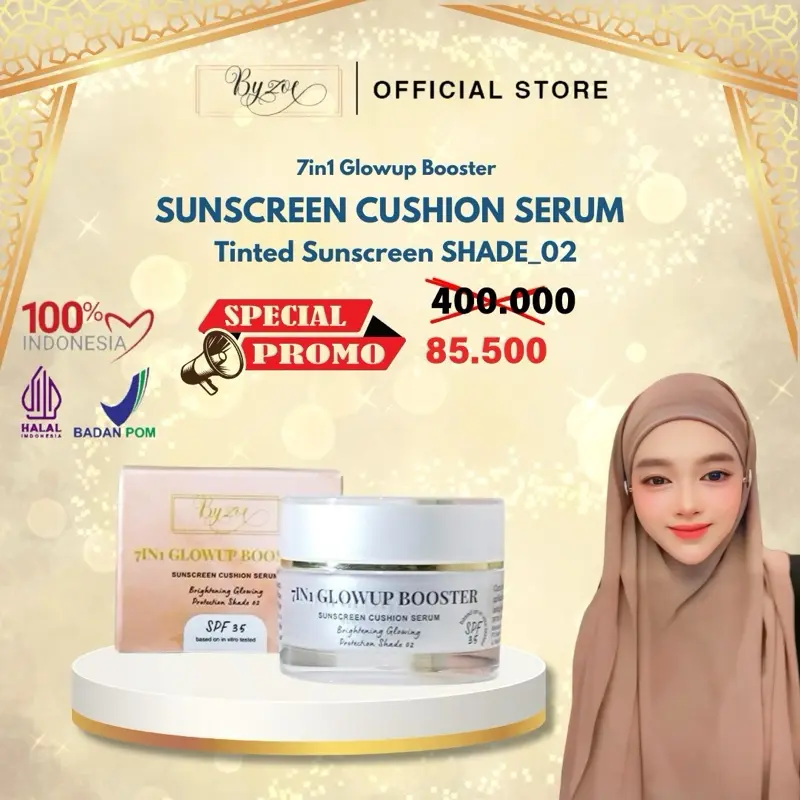 [EKSLUSIF BU OWNER] 7in1 GlowUp + Booster Sunscreen Cushion Serum Brightening Glowing Protection with SPF35PA+++ Copper Peptide, 5Vitamin, 8Hyalu 1