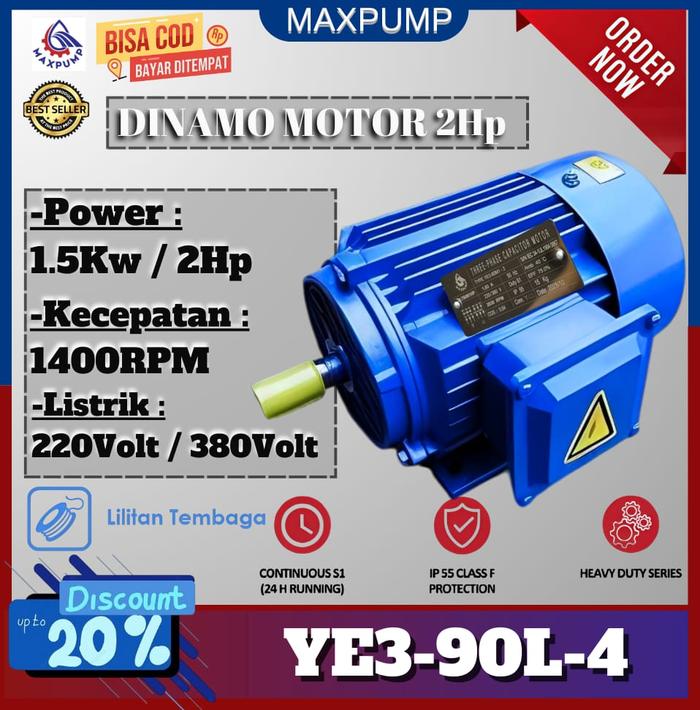 Gambar MAXPUMPDinamo 3 Phase 2 HP 380V 1400 RPM 4 Pole Tembaga Suara Halus Body Kokoh Penggerak Listrik Electric Motor 3Phase Dynamo Elektro Motor dari Poseidonpump Kota Administrasi Jakarta Utara Tokopedia
