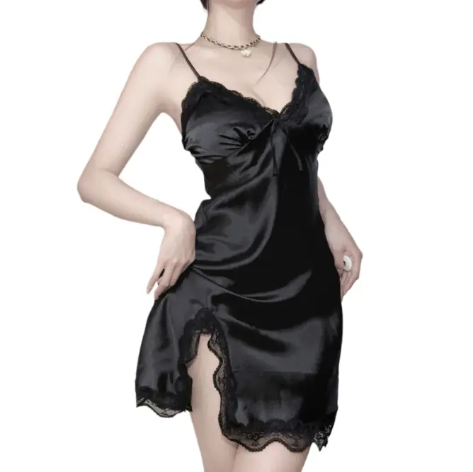 Women Sexy Lace Chemise Nightgown Sleepwear V Neck Full Slip Babydoll Sleep Dress Nightdress