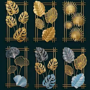 【COD】Wall Decor Hiasan Dinding Aesthetic Frame Metal Gold Daun Leaf Ginko Scandinavian/WALL Decor Nordic Dinding besi sofa ruang tamu Bunga Tanaman Emas