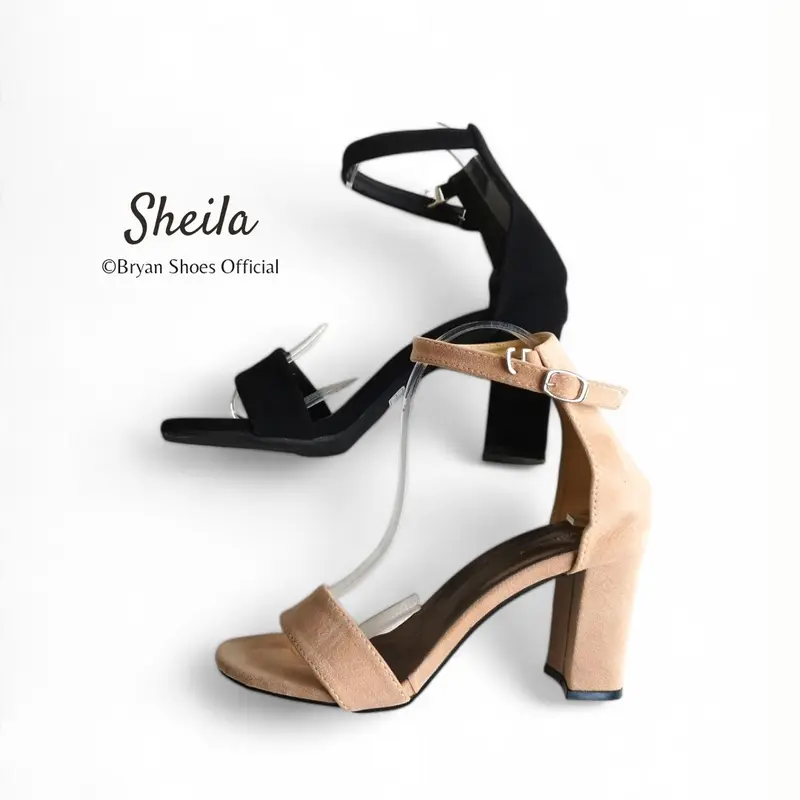 Sheila High Heels – Sepatu Sandal Hak Tahu 9cm Wanita | High Cutting Tumit | Elegan & Nyaman | Size 36-43 Wisuda Hitam Krem - Black Shoes Perempuan, Cewek jumbo 41 42 3