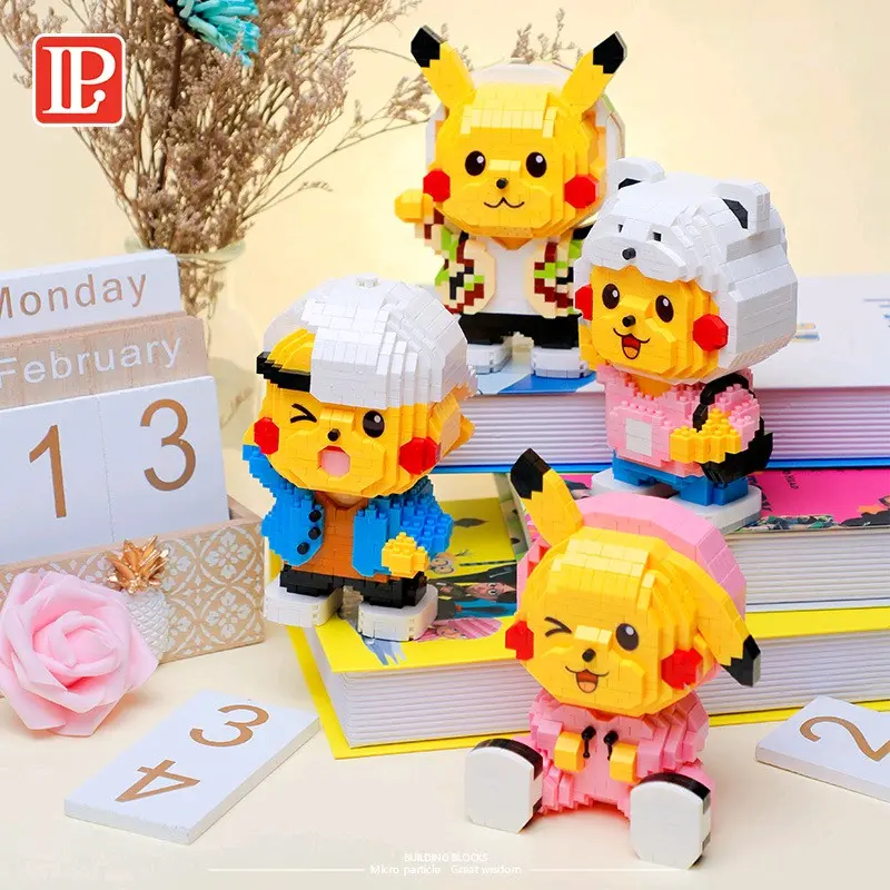 Mizugorou Bricks Karakter Pikachu Psyduck Kartun Lucu Set Hadiah Beranekaragam Mainan Anak 3D Mainan Edukasi Beraneka Warna Mainan Balok Bangunan Plastik Toys
