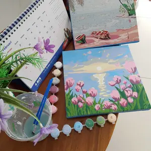 【Halo】Kanvas Kayu Lukisan Akrilik Paint by Numbers Kit 20x20cm - Stationery Paint by Numbers Painting