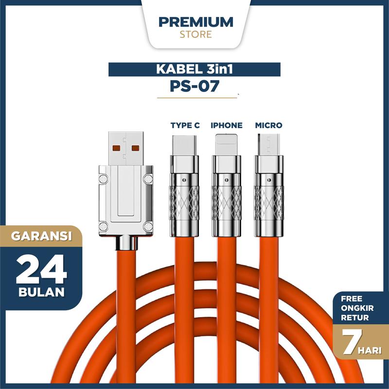 Kabel data PS-07 3 IN 1 Fast Charging PD 120W cable charger TYPE C LIGHTNING MICRO multifungsi 4