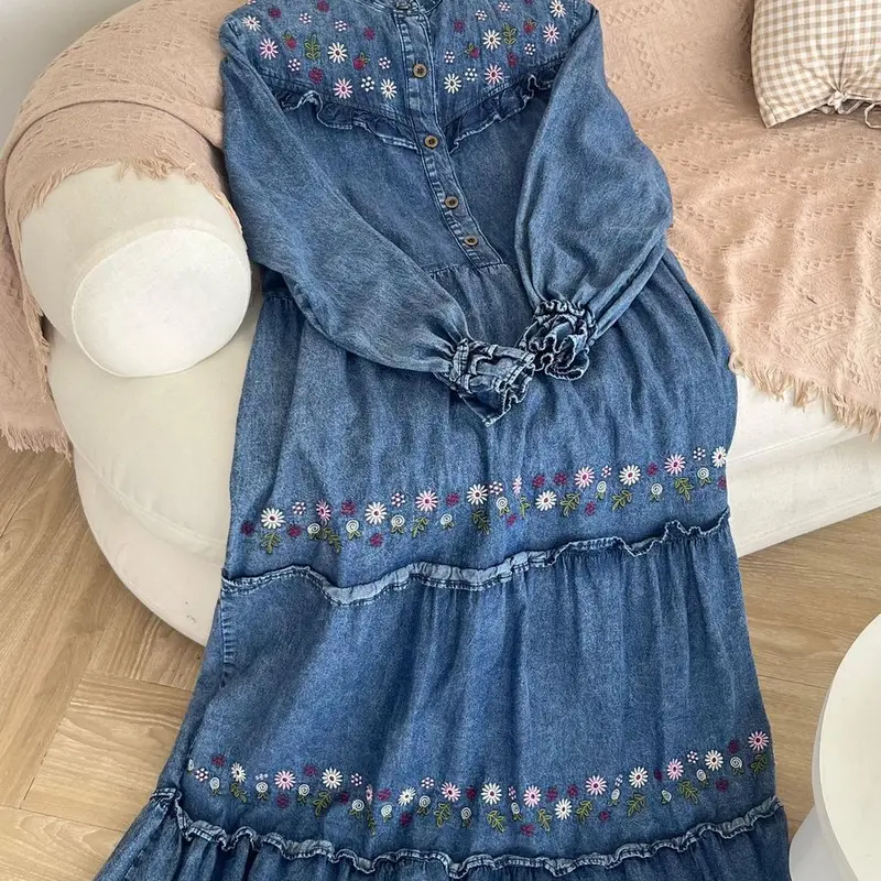 SALMA DRESS Gamis Lebaran Terbaru 2025 Bahan Jeans Premium Import Busui Friendly Bordir Muslim Panjang Wanita Motif Nyaman Maxi Fit 5